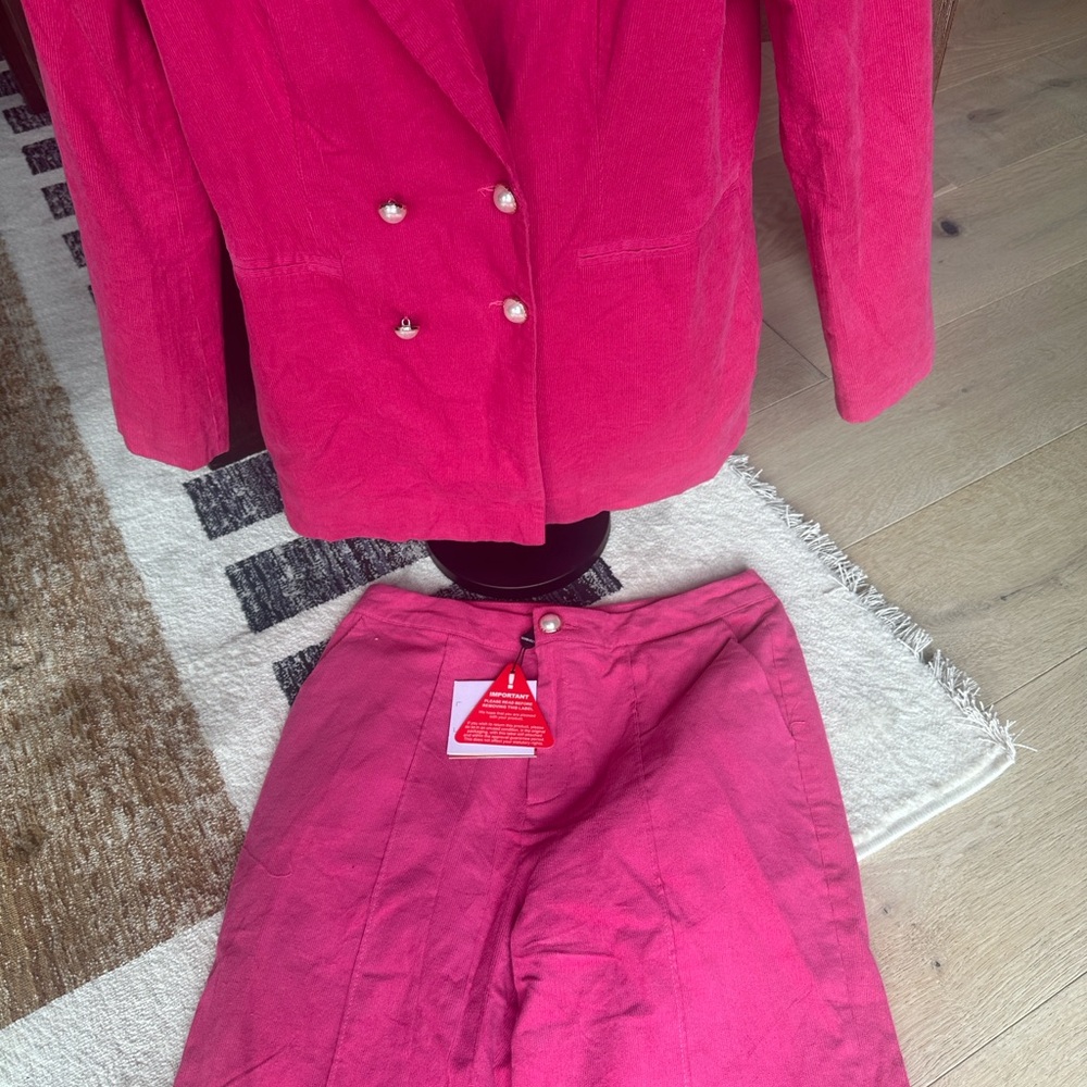 Bright Pink Double-Breasted Blazer and Pants Set - Picture 2 of 5